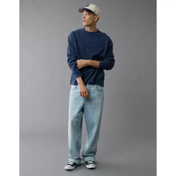 AE Long-Sleeve Boxy Sueded Jersey T-Shirt - Midnight Blue