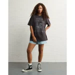 AE Oversized Halloween Graphic T-Shirt - Faded Black
