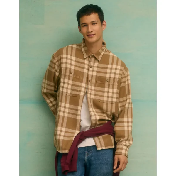 AE Textured Flannel Shirt - Olive