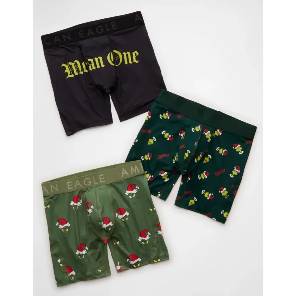 AEO Men's Grinch 6" Flex Boxer Brief 3-Pack - Multi