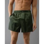 AEO Men's Solid Satin Pocket Boxer Short - Green Alpine