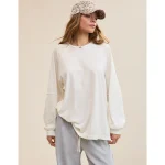 Aerie Cozy Long Sleeve Oversized Boyfriend T-Shirt - Frosty Cream