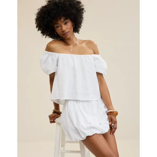 Aerie Seersucker Puff Sleeve Top - White