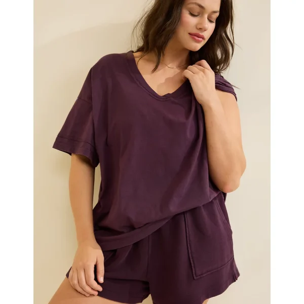 Aerie Voop Oversized Boyfriend T-Shirt - Deep Plum