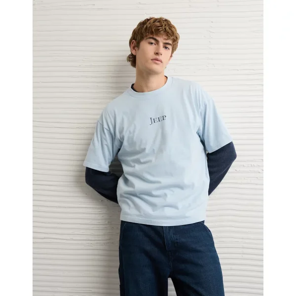 AE Boxy Jeep Graphic T-Shirt - Light Blue