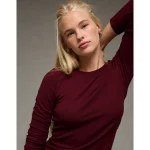 AE Long Sleeve Cozy Crew Neck T-Shirt - Preppy Red