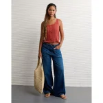 AE Pointelle Peplum Sweater Tank Top - Pink