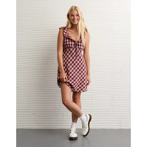 AE Ruffle Tie-Front Mini Dress - Burgundy