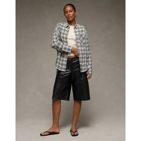 AE Side-Tie Button-Up Shirt - Black