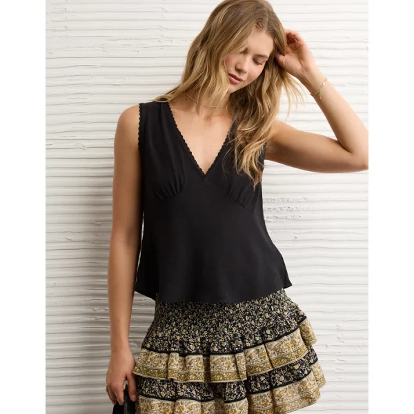 AE V-Neck Tie Back Top - Black