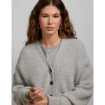 AE77 Sparkle Shaker Stitch Cardigan - Light Heather Gray
