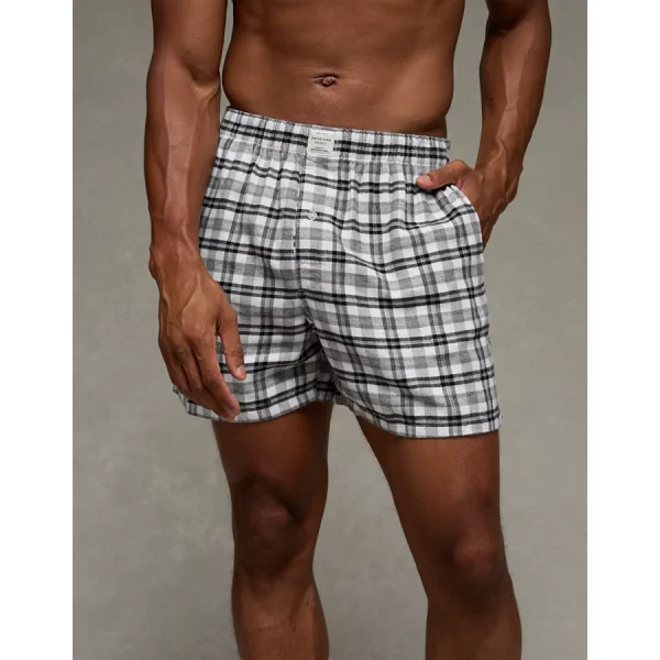 AEO Stretch Plaid Classic Boxer Short - White