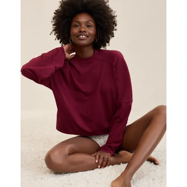 Aerie Cozy Mock-Neck T-Shirt - Deep Cherry