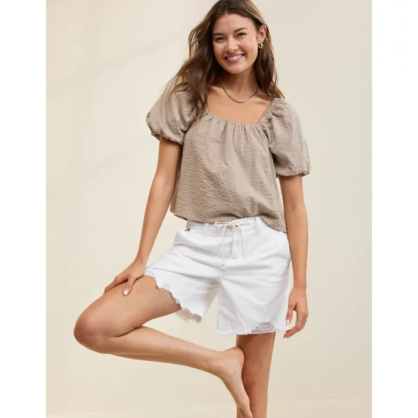 Aerie Seersucker Puff Sleeve Top - Stone Harbor