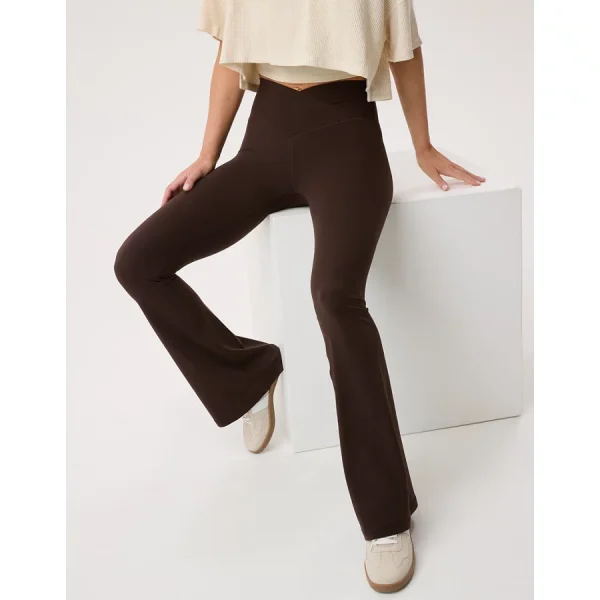 OFFLINE By Aerie Real Me High Waisted Crossover Flare Legging - Deep Earth