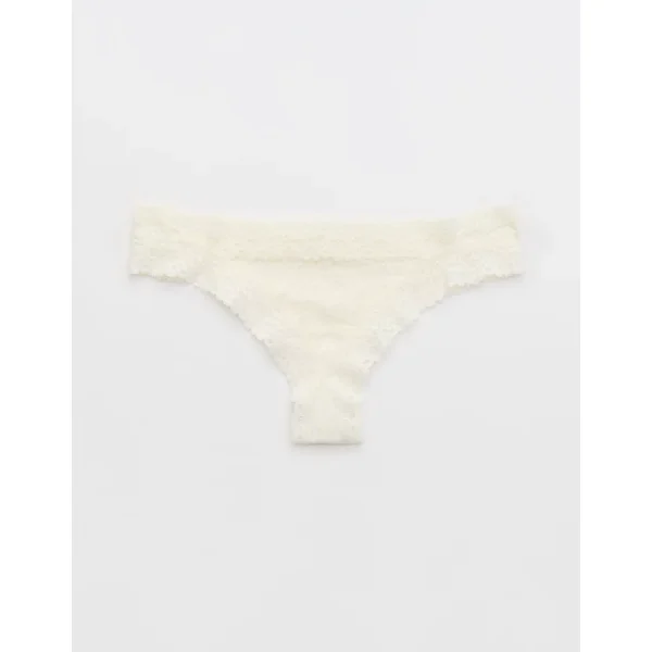 Show Off Vintage Lace Trim Thong Underwear - Soft Muslin