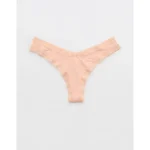 SMOOTHEZ Microfiber Lace High Cut Thong Underwear - Peach