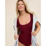 SMOOTHEZ Short Sleeve Square Neck Bodysuit - Deep Cherry