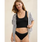 Superchill Cotton Rib Lace Tank Top - True Black