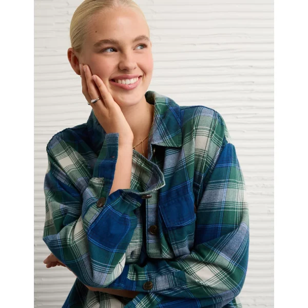 AE Plaid Button-Up Shirt - Deep Forest Green