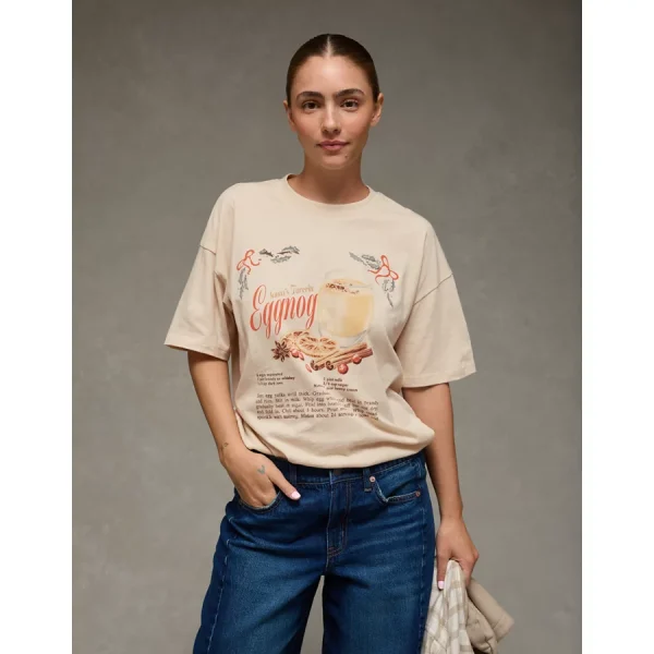 AE Santa's Eggnog Relaxed Graphic T-Shirt - Latte