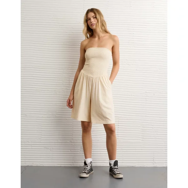 AE Strapless Smocked V-Waist Romper - Cream