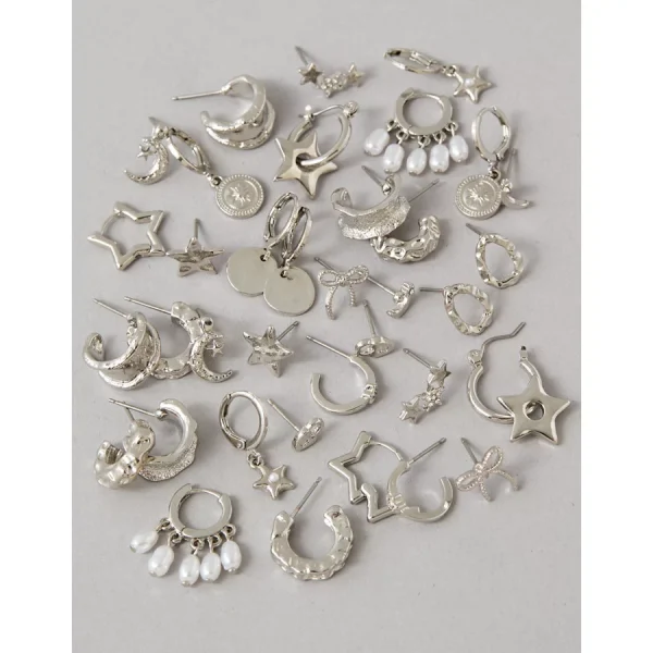 AEO Silver Star Earrings 18-Pack - Silver