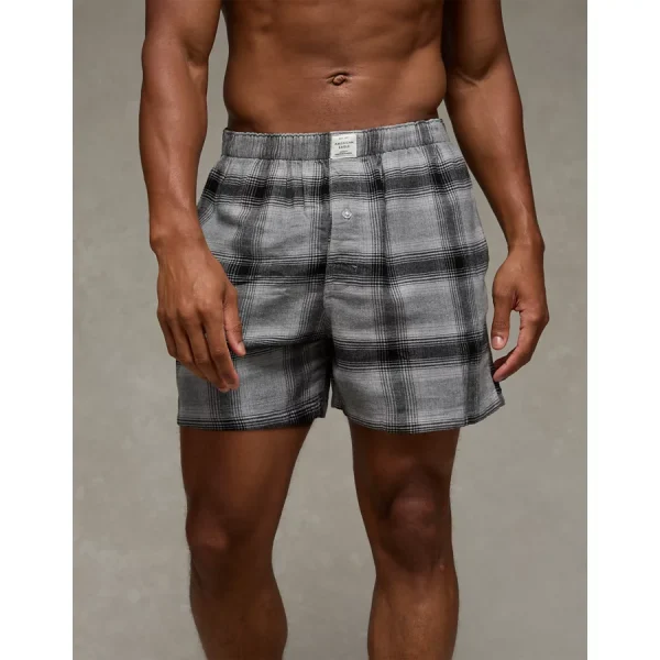 AEO Stretch Plaid Classic Boxer Short - Heather Gray