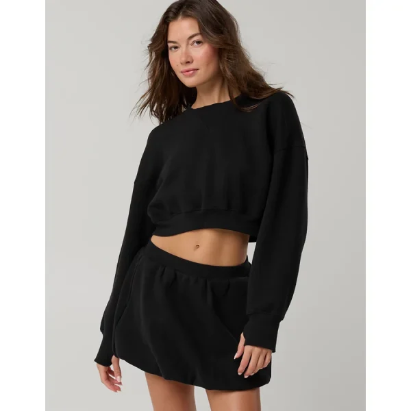 OFFLINE By Aerie Cloud Fleece Cropped Crewneck Sweatshirt - True Black
