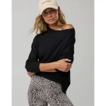 OFFLINE By Aerie Let's Stretch Long Sleeve Boyfriend T-Shirt - True Black