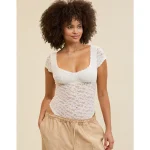 Show Off Vintage Lace Short Sleeve Bodysuit - Soft Muslin