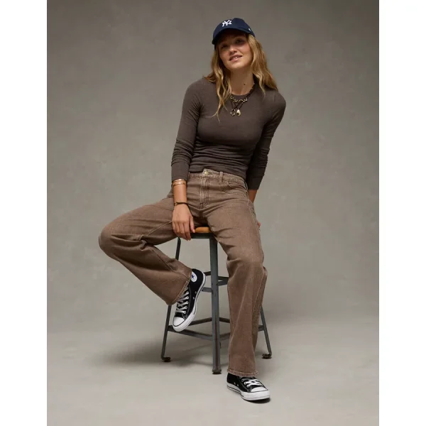 AE Long Sleeve Cozy Crew Neck T-Shirt - Chocolate