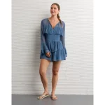AE Long-Sleeve Ruffle Romper - Navy