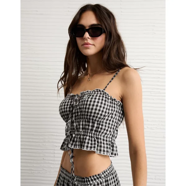 AE Tiered Ruched Tank Top - Black