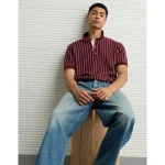 AE Weekend Striped Sweater Polo Shirt - Burgundy