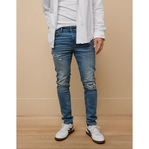 AE AirFlex+ Ripped Skinny Jean - Destroyed Medium Wash