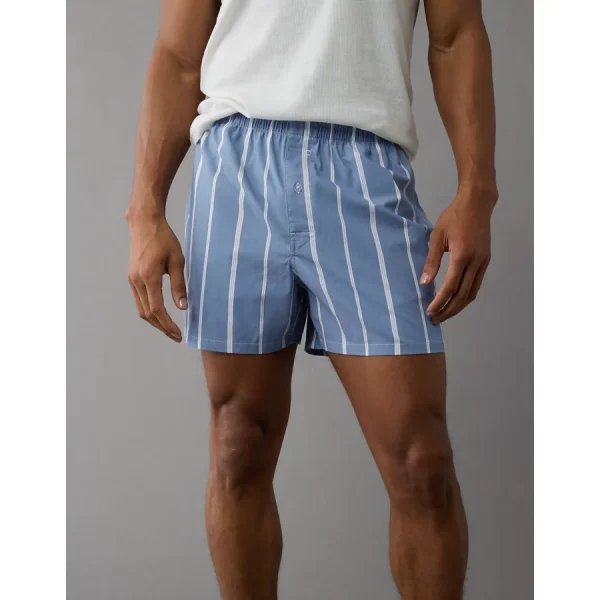 AEO Men's Striped Poplin Pocket Boxer Short - Blue