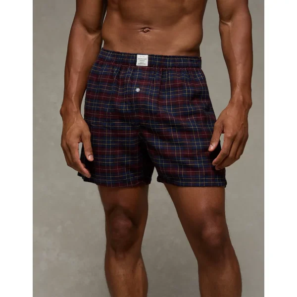 AEO Stretch Plaid Classic Boxer Short - Navy