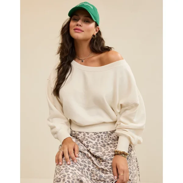 Aerie Off The Shoulder Sweatshirt - Natural