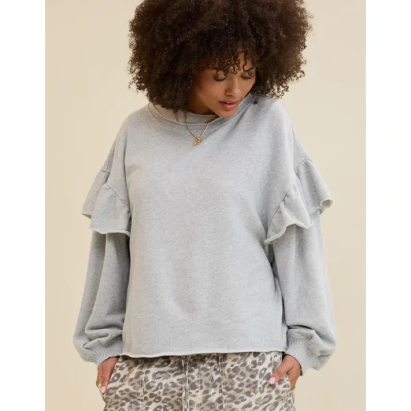 Aerie Ruffle Sleeve Sweatshirt - Medium Heather Gray