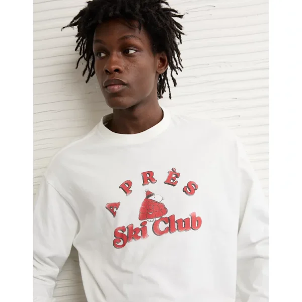 AE Boxy Long Sleeve Snoopy Graphic T-Shirt - Air White