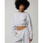 OFFLINE By Aerie Cloud Fleece Cropped Crewneck Sweatshirt - Light Heather Gray