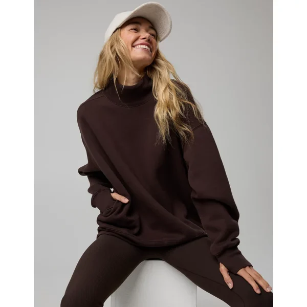 OFFLINE By Aerie Cloud Fleece Oversized Mockneck Sweatshirt - Deep Earth