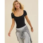 SMOOTHEZ Short Sleeve Square Neck Bodysuit - True Black