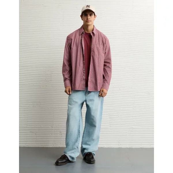 AE Everyday Relaxed Fit Poplin Button-Up Shirt - Red