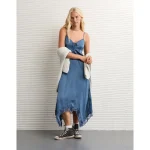 AE Handkerchief Hem Tie Side Midi Slip Dress - Navy