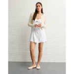 AE Linen-Blend Cut-Out Mini Dress - Ecru Denim