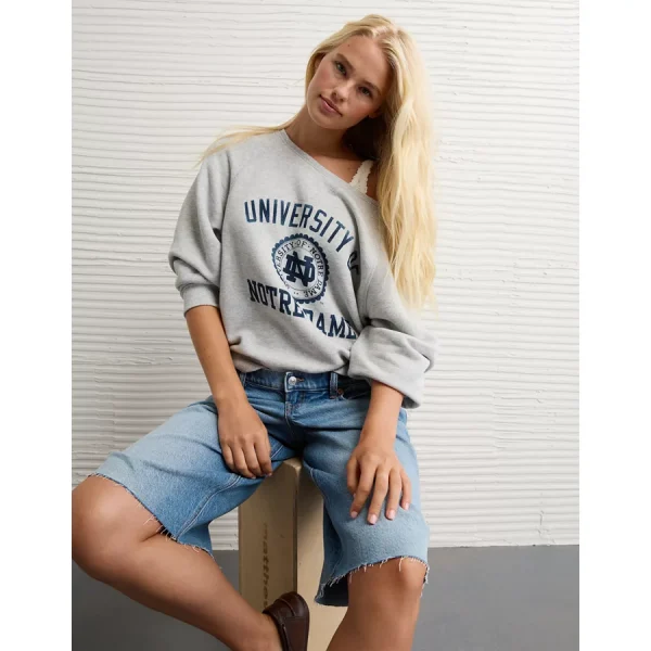 AE Notre Dame Fighting Irish Graphic Off The Shoulder Sweatshirt - Medium Heather Gray
