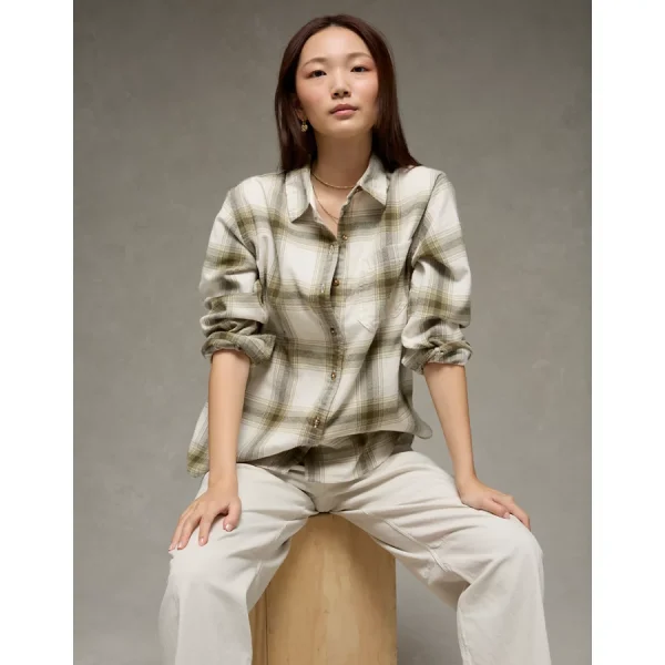 AE Oversized Flannel Shirt - Olive