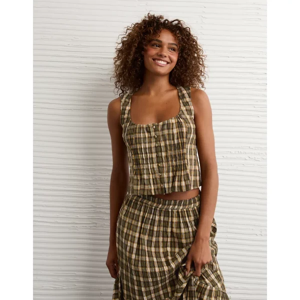 AE Pintuck Corset Tank Top - Green